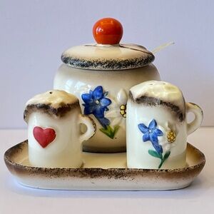 Vintage Hummel Condiment Set w/ Tray – Cream & Sugar w/ Lid Flawed Gem READ